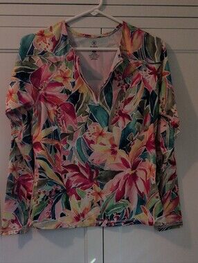 Hurley Floral Zip-Front Swim Coverup - Pink, Green, Yellow, Blue
